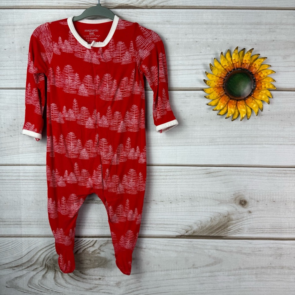Magnetic Me Baby Pajamas Red Tree Print Footed Sleepwear 0-3 Months